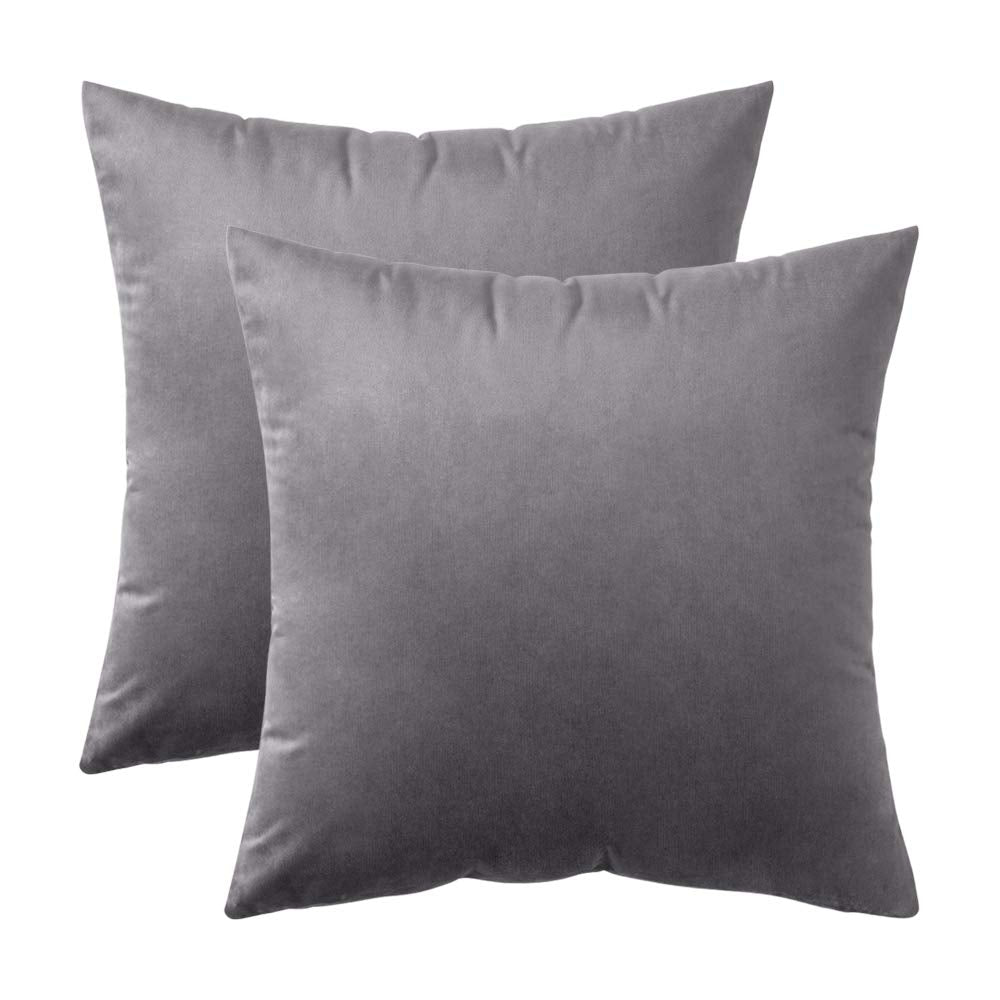 2er Set Samt Kissenbezüge 40x40 cm – Dekorative Sofakissenhüllen in Dunkelgrau
